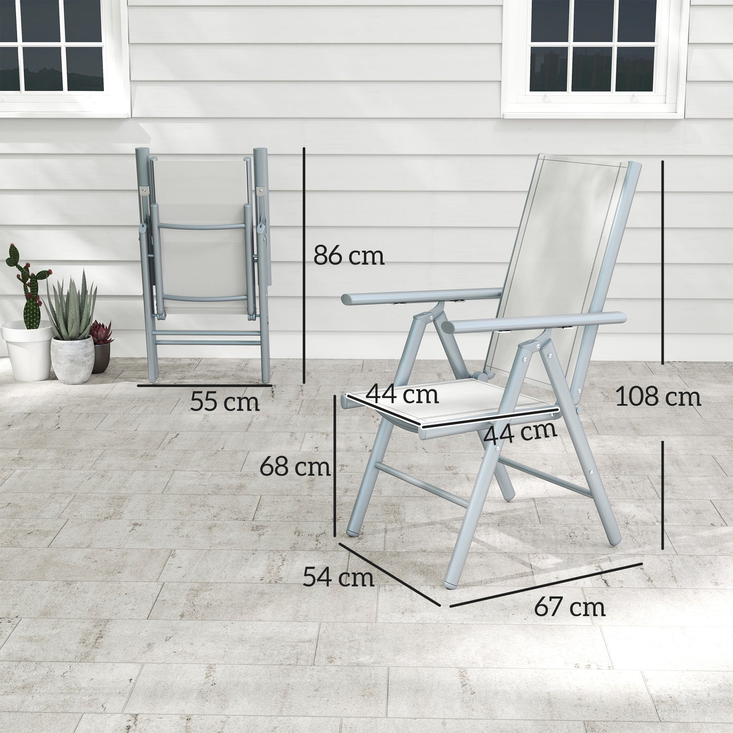 Set of Two Aluminium Folding Chairs - Light Grey