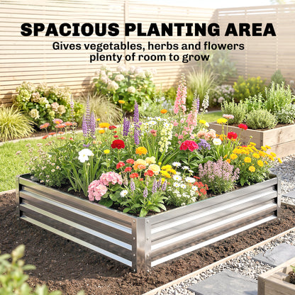 Square Raised Garden Bed Box with Weatherized Steel Frame for Vegetables, Flowers, & Herbs, 120 x 120 x 30cm, Silver Tone