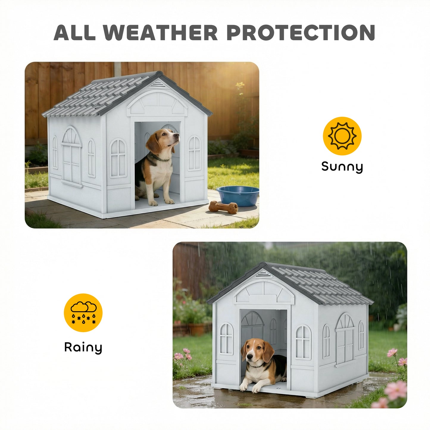 Plastic Weather-Resistant Dog House, for Indoors and Outdoors, Medium Dogs - Grey