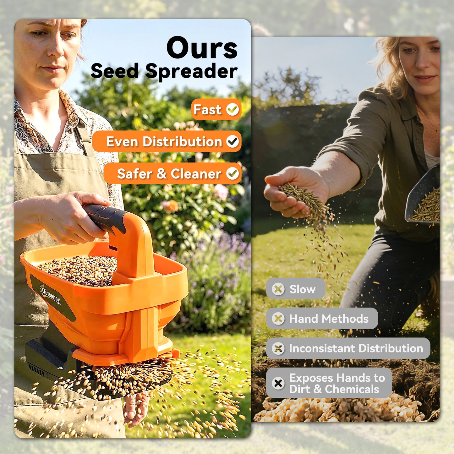 Cordless Spreader, 3.3L Handheld Seed Spreader with Adjustable Scatter Width, Adjustable Flow, USB Charging Cable