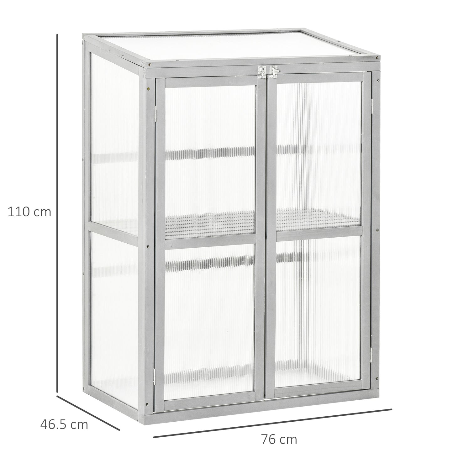 Wooden Cold Frame Greenhouse Polycarbonate Garden Grow House for Flower Vegetable Plants with Adjustable Shelf, Double Doors