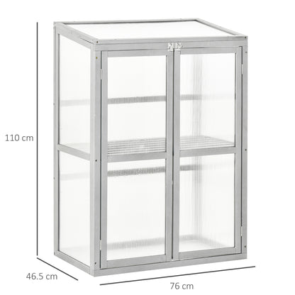 Wooden Cold Frame Greenhouse Polycarbonate Garden Grow House for Flower Vegetable Plants with Adjustable Shelf, Double Doors