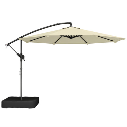3 m Garden Cantilever Parasol with Cross Base, Sandbag, 360° Rotating Overhanging Banana Umbrella, Beige