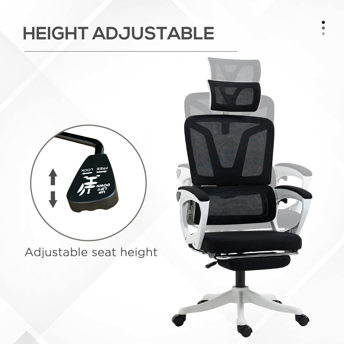 Ergonomic Office Chair, High Back Desk Chair, Reclining Mesh Computer Chair with Adjustable Headrest, Lumbar Support