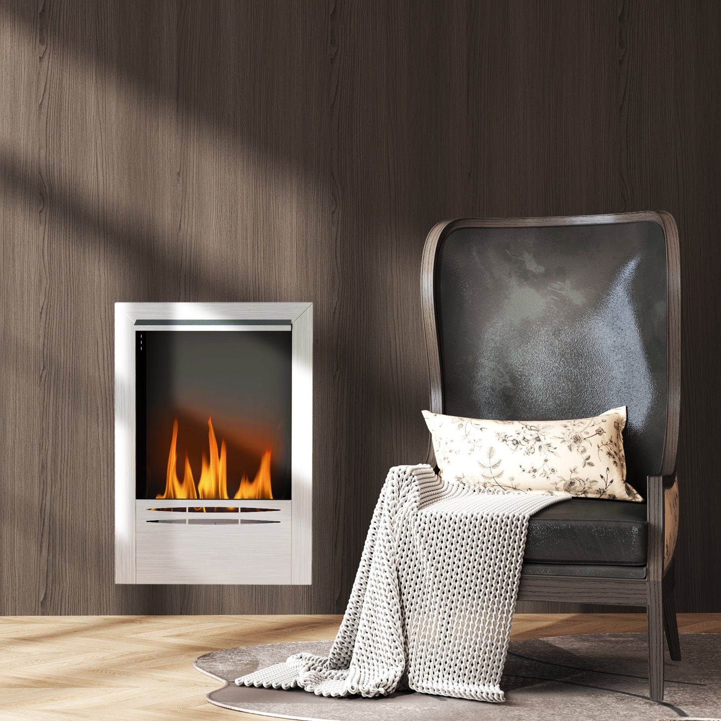 Stainless Steel Bioethanol Fire - Silver Tone