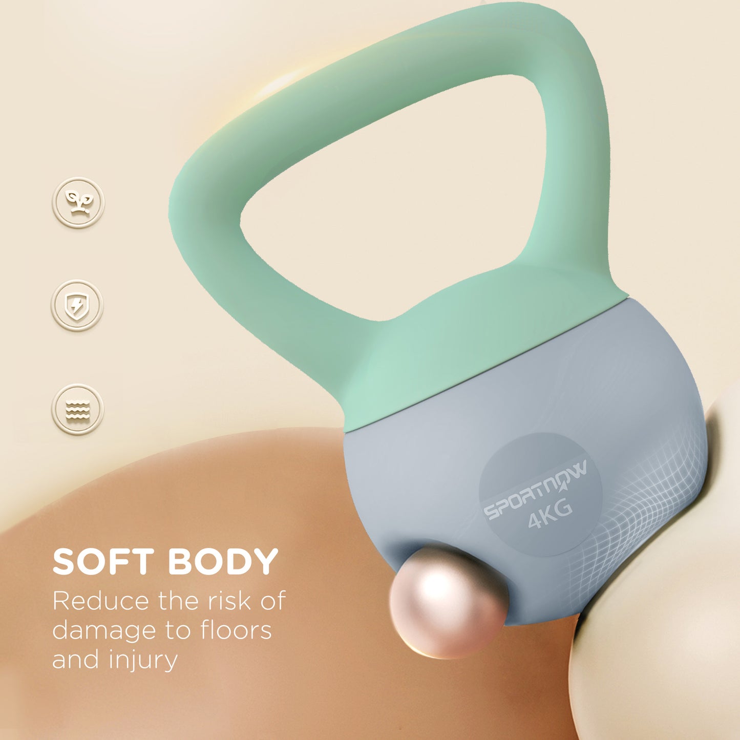 4KG Soft Kettlebell, Kettlebell with Non-Slip Handle for Home Gym, Weight Lifting, Strength Training, Green/Grey