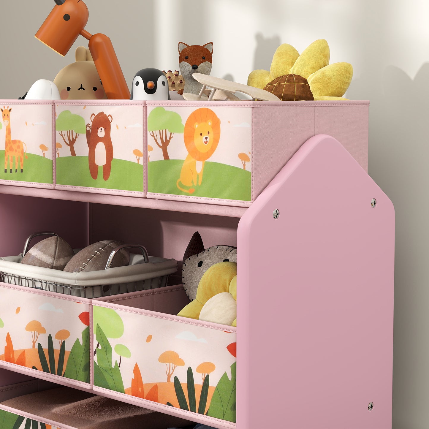 3-Tier Kids Toy Storage Unit with 6 Removable Storage Boxes, for Playroom, Bedroom, Children's Room, Nursery, Pink