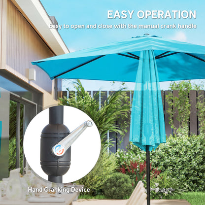 2.6 m Garden Parasol Umbrella with Aluminium Pole, Outdoor Patio Umbrella with Tilt and Crank, Vent, Blue