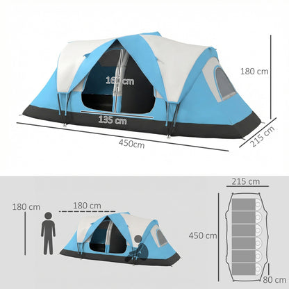 Camping Tent for 6 Man with 2000mm Water Resistant Rainfly and Carry Bag for Fishing Hiking Festival, Sky Blue