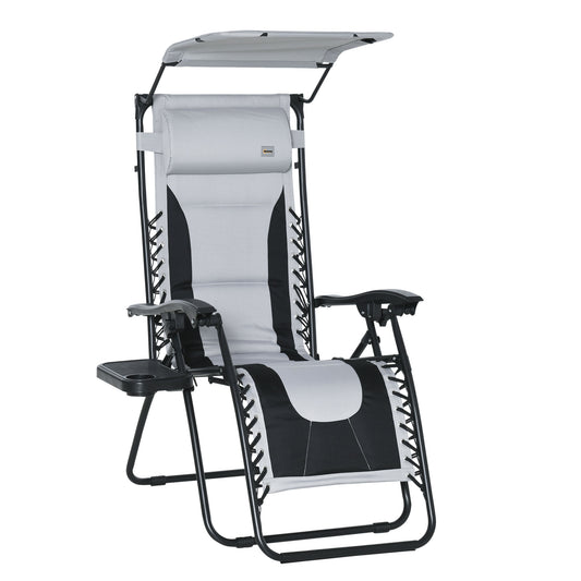 Zero Gravity Lounger Chair, Folding Reclining Patio Chair with Shade Cover, Padded Seat, Cup Holder