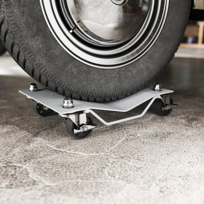 Two-Piece Car Wheel Dolly with Swivel Casters, Non-Slip Metal Plates, 680kg Capacity, Grey