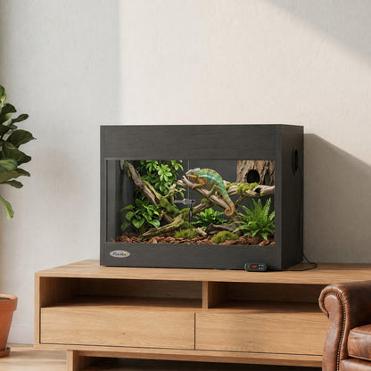 Reptile Terrarium, Reptile Vivarium with Glass Doors, Secure Lock, Top Ventilation for Snake, Gecko, 60x45x45cm, Black