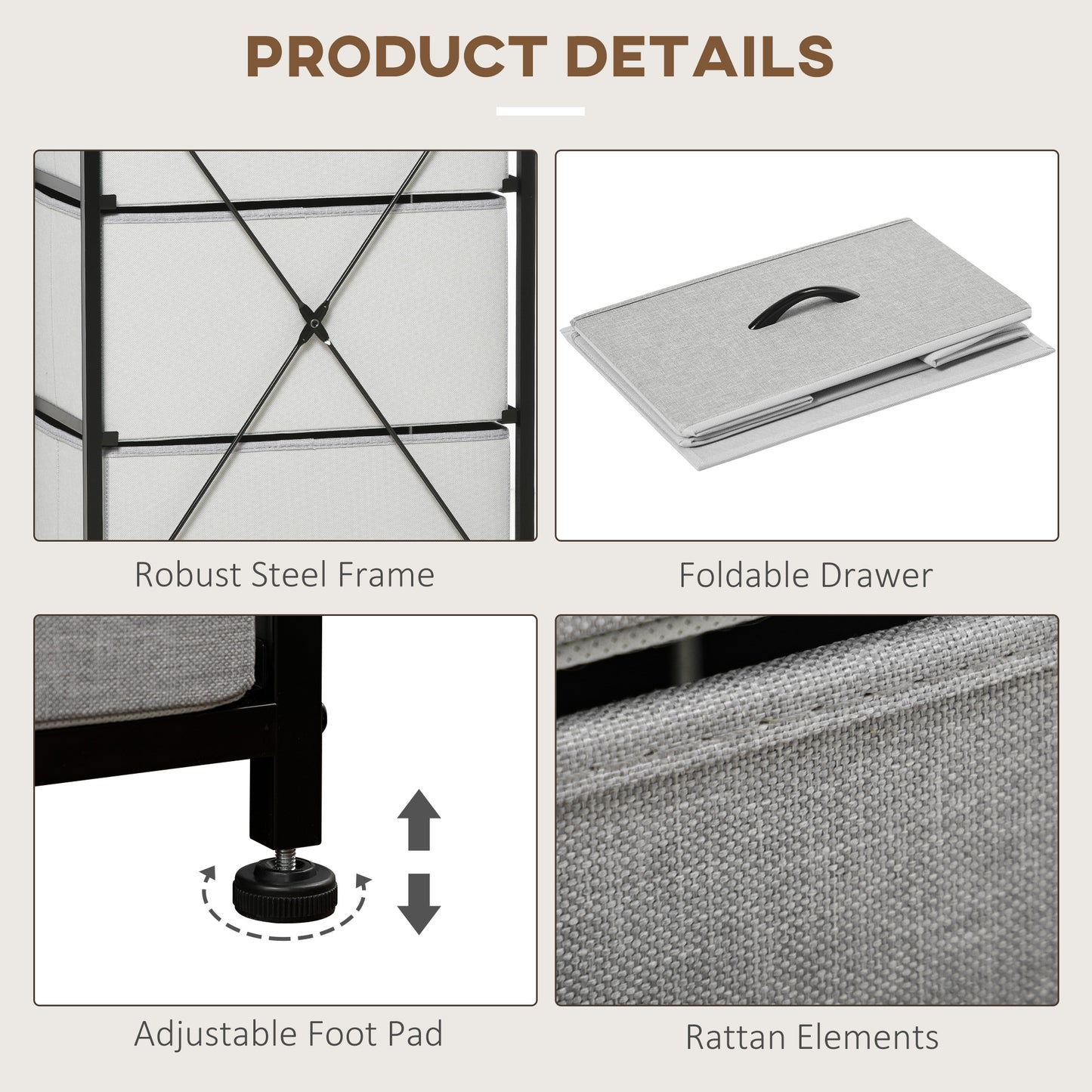 Fabric Chest of Drawers, Industrial Bedroom Dresser with 5 Fabric Drawers, Steel Frame and Wooden Top for Nursery