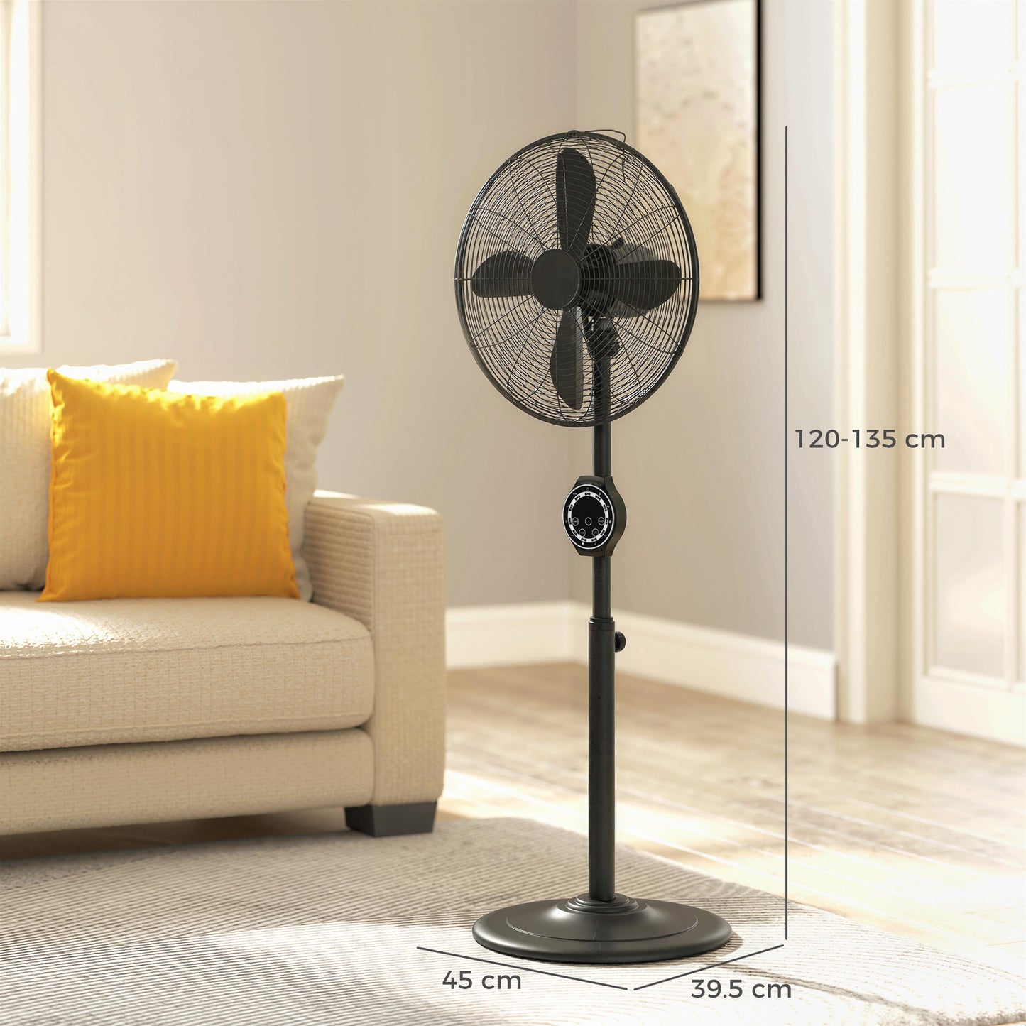 41 cm Metal Pedestal Fan with Oscillating, Adjustable Height Black