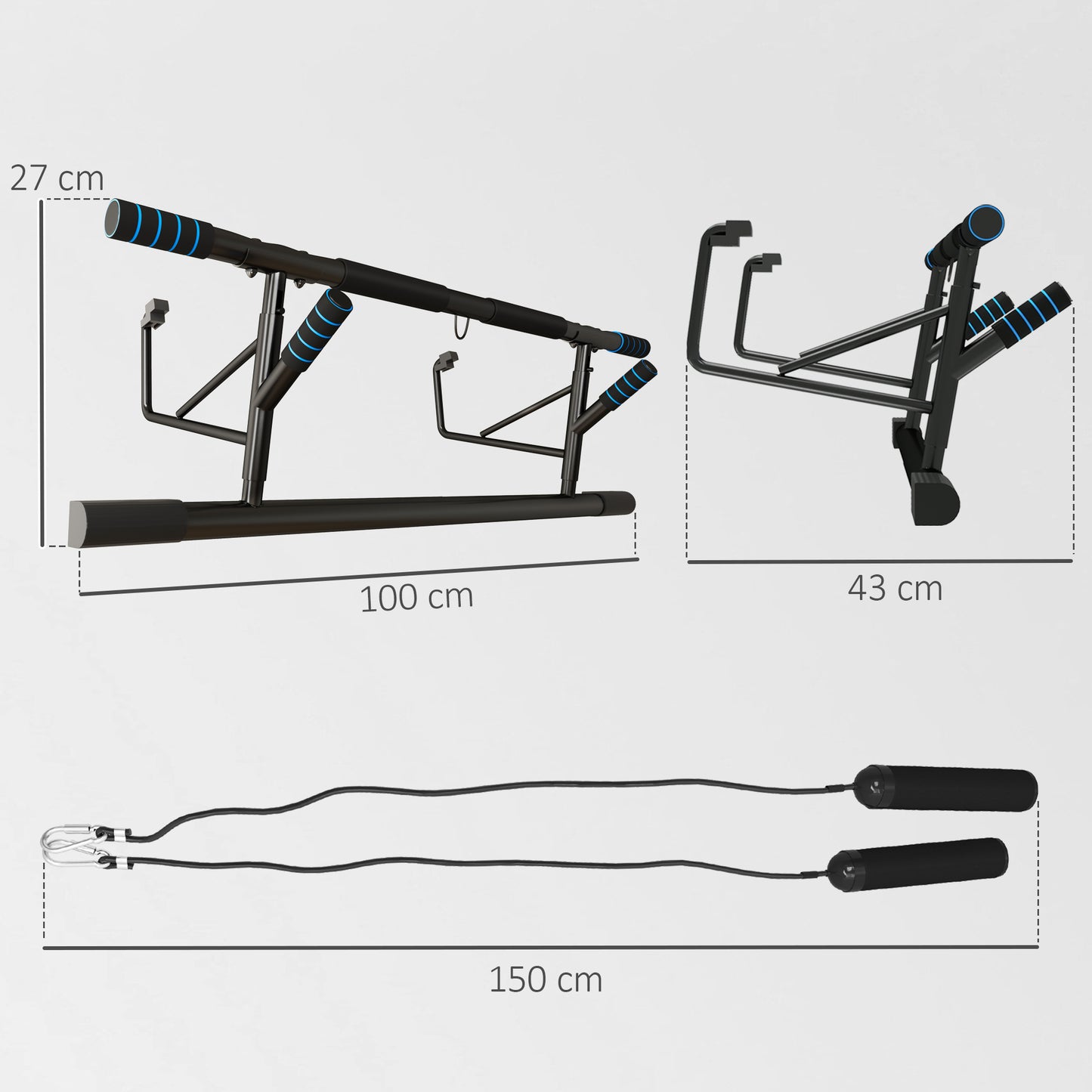 Pull-Up Bar, No-Drilling Chin-Up Bar, Push-Up Stand with Resistance Bands, Padded Handles for Home Gym Exercise, Blue