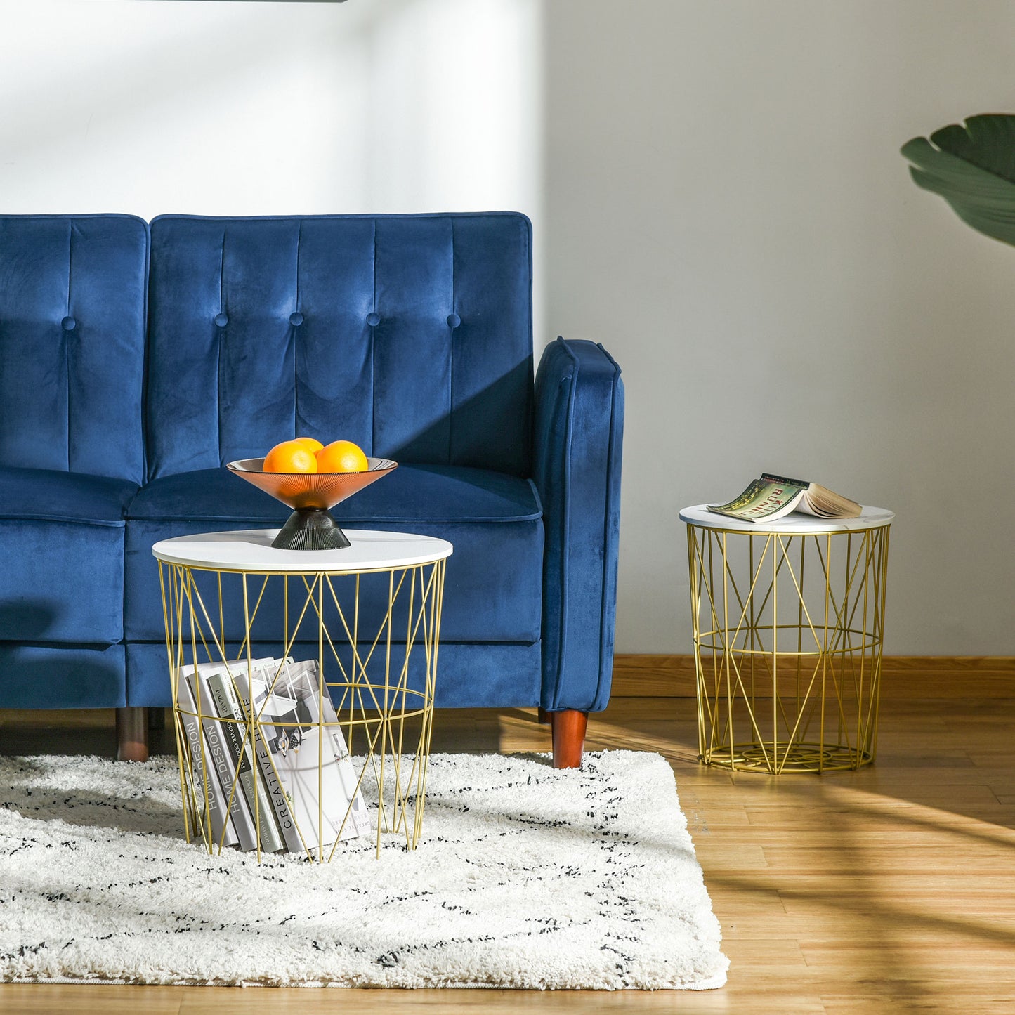 Set of 2 Nesting Side Tables with Storage, Round End Tables Coffee Tables with Steel Frame and Removable Round Top
