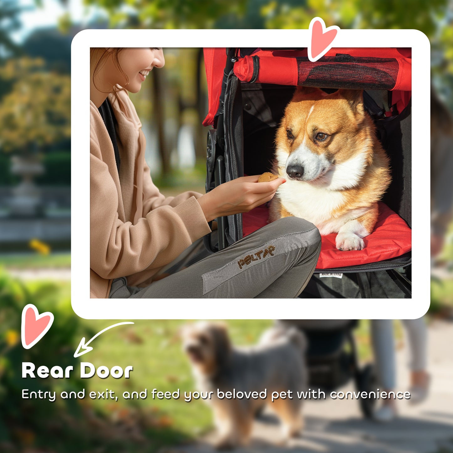 Dog Stroller Foldable Pet Pram for Small Miniature Breeds, Cats, 3 Wheels Dog Pushchair with Brake, Cupholder, Red