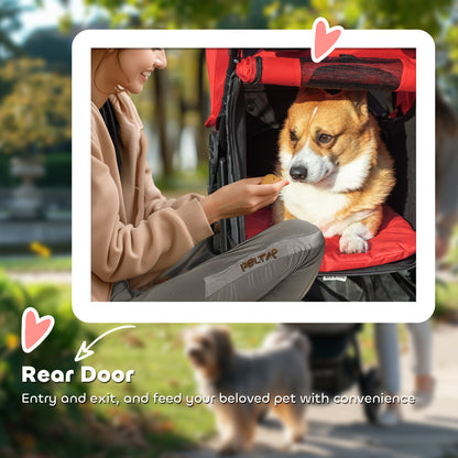 Dog Stroller Foldable Pet Pram for Small Miniature Breeds, Cats, 3 Wheels Dog Pushchair with Brake, Cupholder, Red