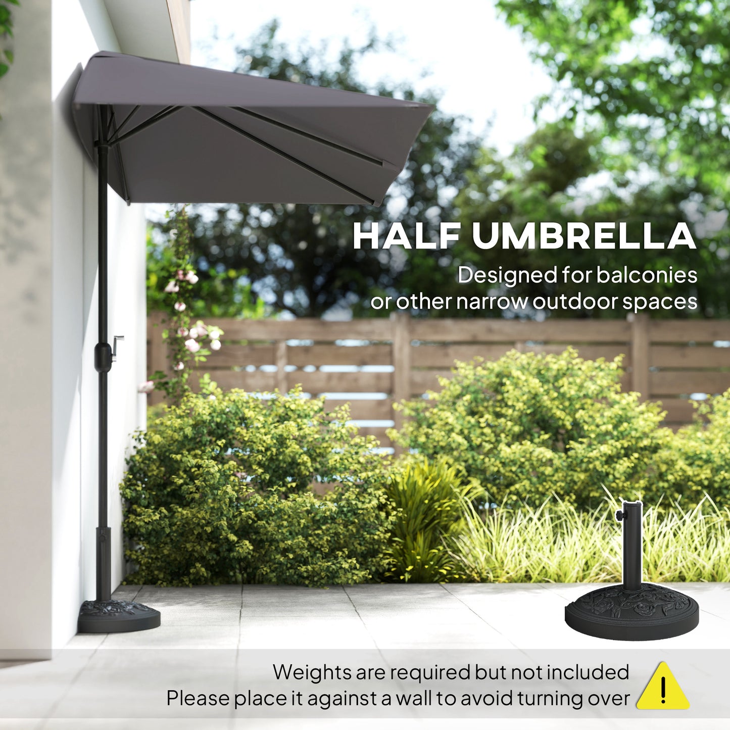 Balcony Half Parasol Semi Round Umbrella Patio Crank Handle (2.3 m, Grey)- NO BASE INCLUDED