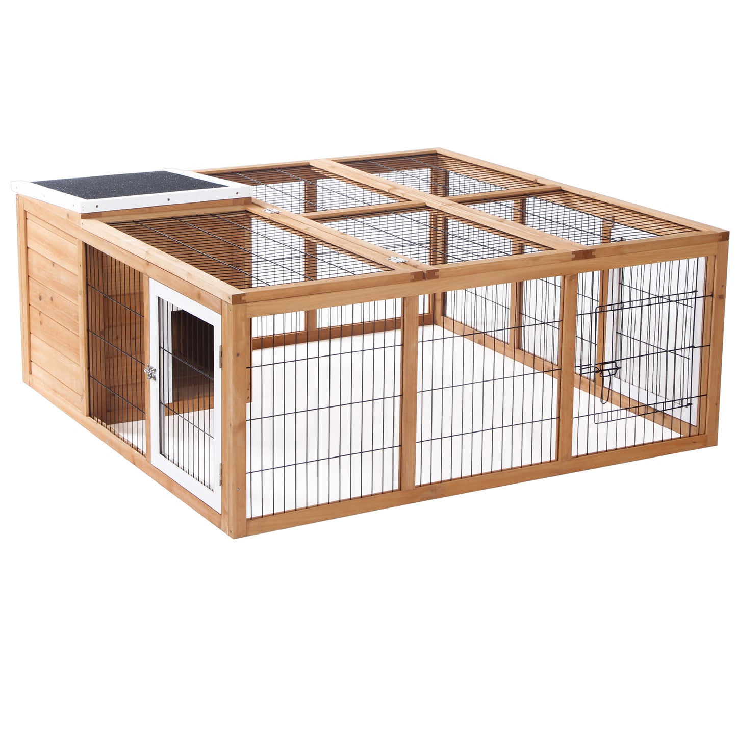 Rabbit Hutch Outdoor, Guinea Pig House, Bunny Run Cage with Openable Top for 1–2 Rabbits, 123 x 120 x 52cm, Yellow
