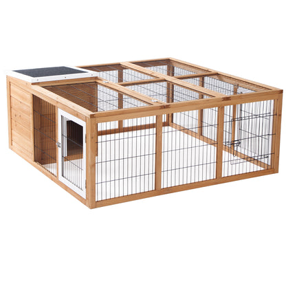 Rabbit Hutch Outdoor, Guinea Pig House, Bunny Run Cage with Openable Top for 1–2 Rabbits, 123 x 120 x 52cm, Yellow