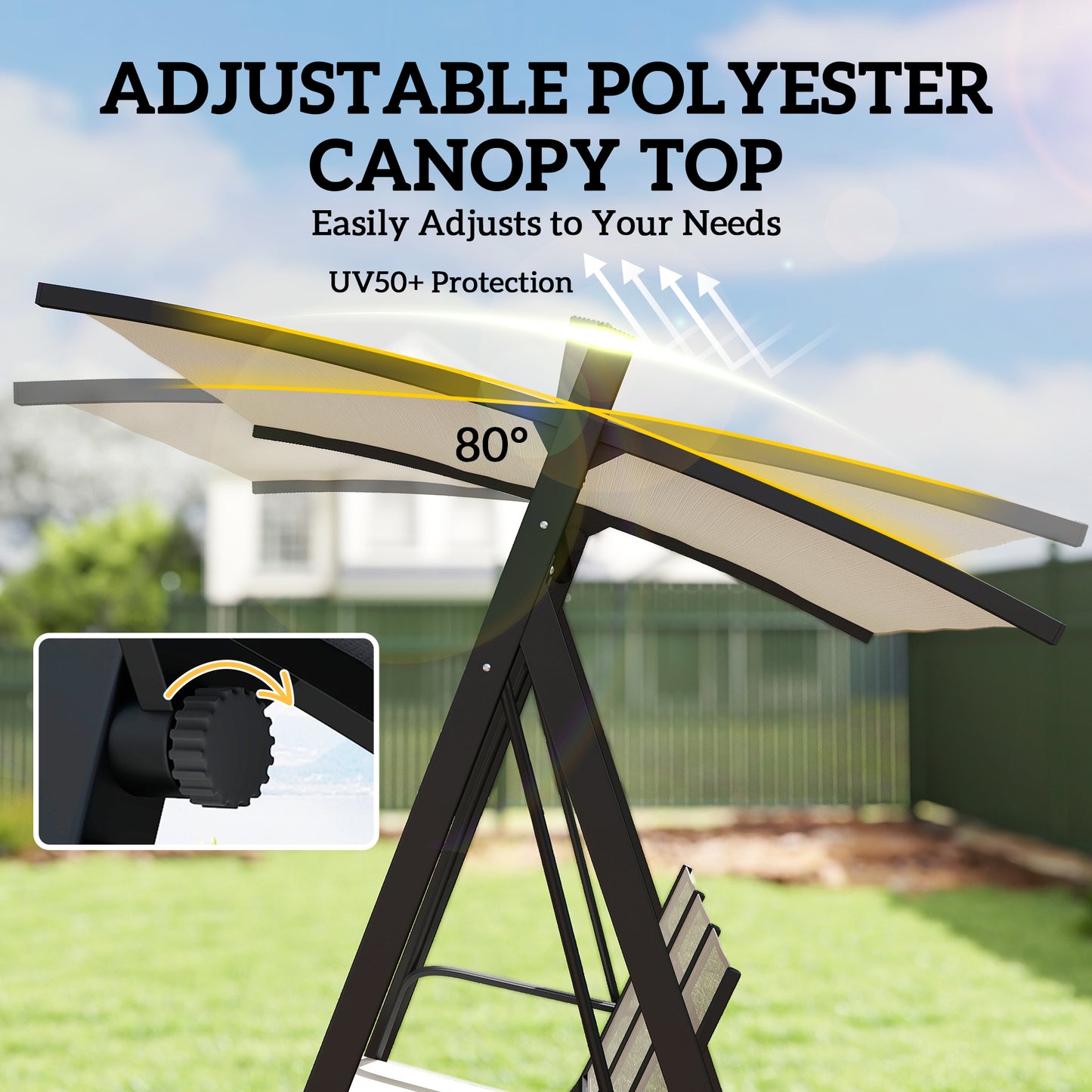 3 Seater Swing Chair, Garden Swing Bench with Adjustable Tilting Canopy, Breathable Mesh Seat 360 kg Capacity, White