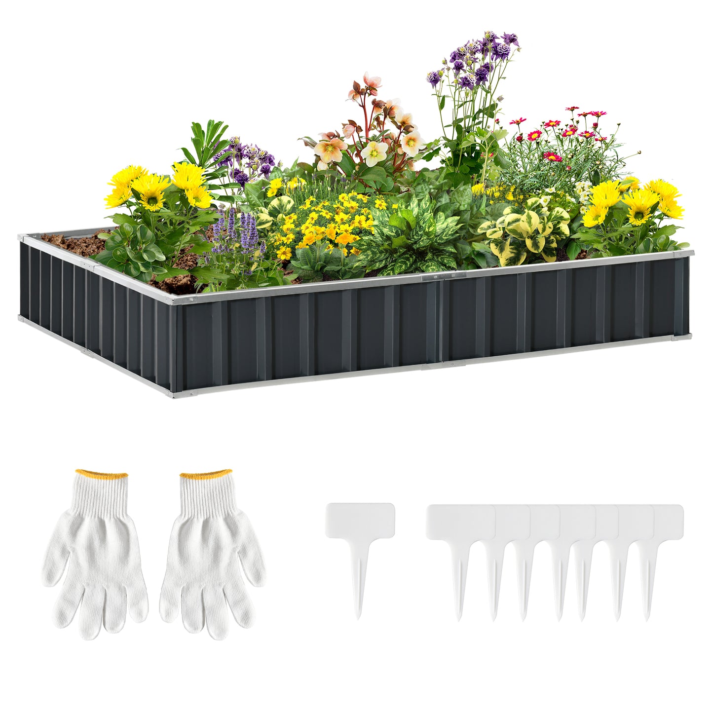 645L Metal Raised Garden Bed, DIY Large Steel Planter Box, No Bottom w/ A Pairs of Glove for Backyard