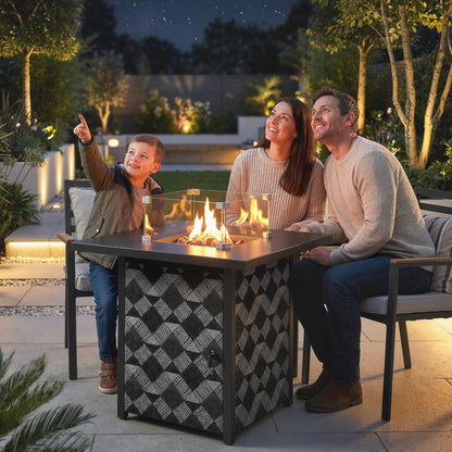 Square Propane Gas Fire Pit Table,12 KW Firepit Outdoor Patio Heater with Glass Wind Guard, Lava Rocks, Gas Tank Holder