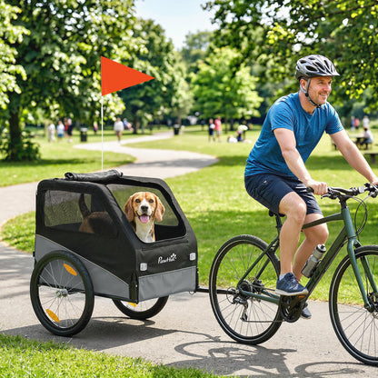 Dog Bike Trailer, Dog Cart Bicycle Carrier for Small and Medium Pets with 20" Inflatable Rubber Wheels, Grey
