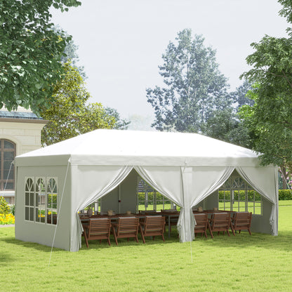 3 x 6 m Garden Pop Up Gazebo, Wedding Party Tent Marquee, Water Resistant Awning Canopy with Sidewalls, Windows, Carry Bag