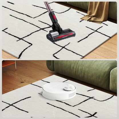 Modern Fluffy Area Rug, Geometric Pattern Washable Rug, Soft High Pile Floor Carpet for Living Room, Bedroom, Dining Room