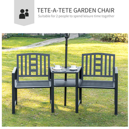 2 Seat Garden Chair Bench Loveseats Jack and Jill Seat w/Coffee Table Slatted Design Patio Yard