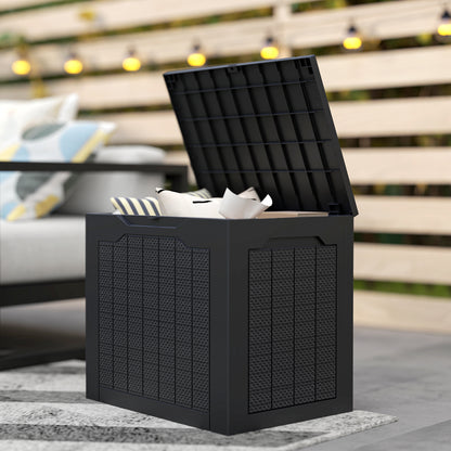 97L Plastic Garden Storage Box, Outdoor Storage Box with Handles, Waterproof Outdoor Storage Container, Black