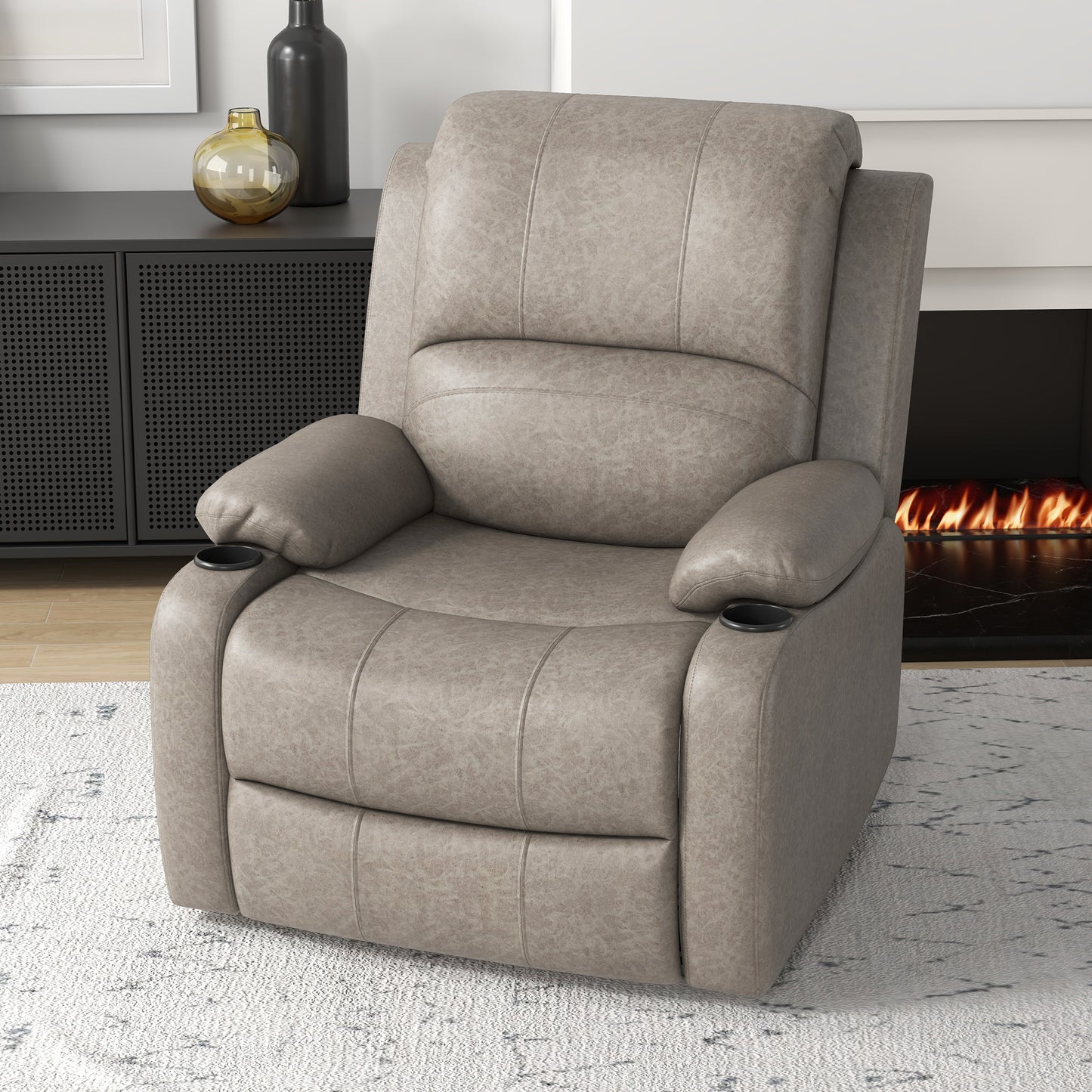 Recliner Chair, Microfibre Reclining Chair with Adjustable Leg Rest, Cup Holders, Recliner Armchair for Home Living Room
