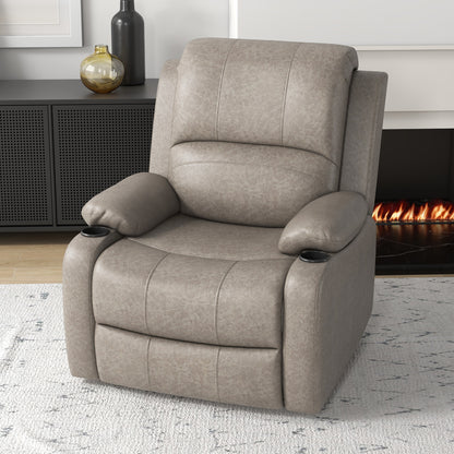Recliner Chair, Microfibre Reclining Chair with Adjustable Leg Rest, Cup Holders, Recliner Armchair for Home Living Room