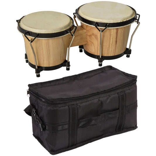 Wooden Bongo Drum Set Φ7.75" & Φ7" w/ Drum Head, Percussion Instrument, Drums, Tuning Wrench For Adults Beginners