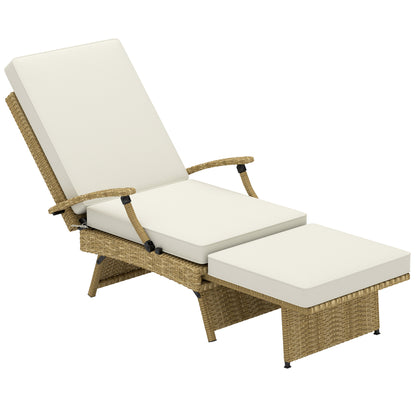 80° Reclining Rattan Lounger - White/Beige