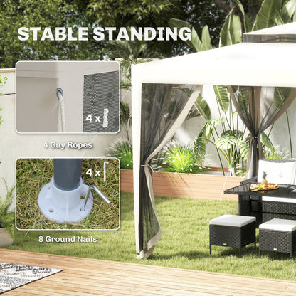 3 x 3 m Gazebo, Netting Party Tent, Patio Canopy Outdoor Event Shelter with Double Tier Roof, Cream White
