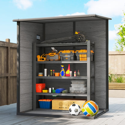 4'x5' Garden Storage Shed, Lean to Shed, Lockable Garden Shed with Window, Vent and Plastic Roof, Wood-Effect