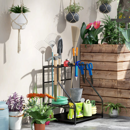 Garden Tool Storage Rack, 3-Tier Garden Tool Rack with 11 Hooks for Long-Handled, Broom, Shovel, Rake, Holds 20 Tools