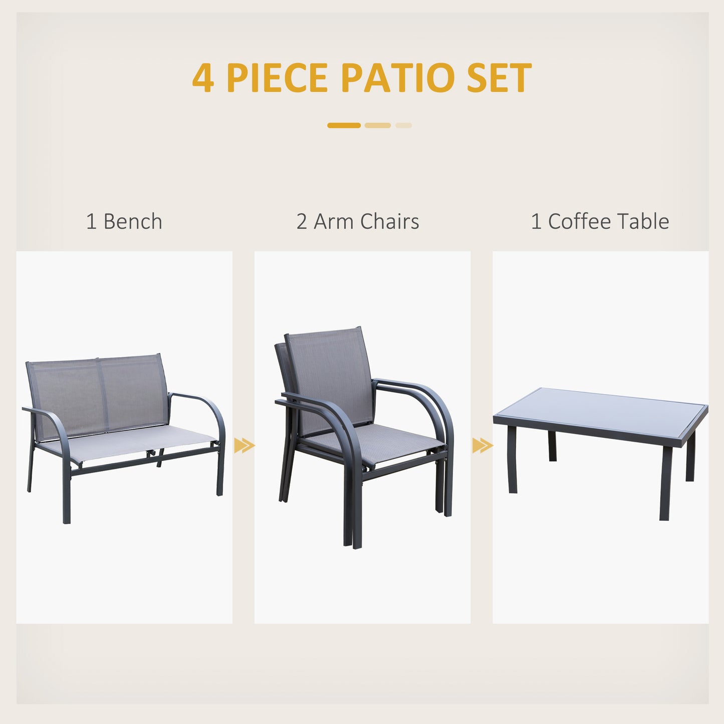 Four-Piece Minimal Garden Patio Set - Grey