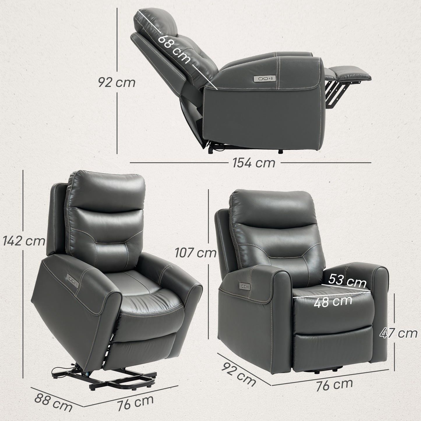 Power Lift Recliner Chair for Elderly, Overstuffed Faux Leather Riser and Reclining Chair with USB A+C Ports