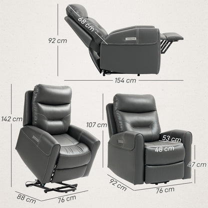 Power Lift Recliner Chair for Elderly, Overstuffed Faux Leather Riser and Reclining Chair with USB A+C Ports