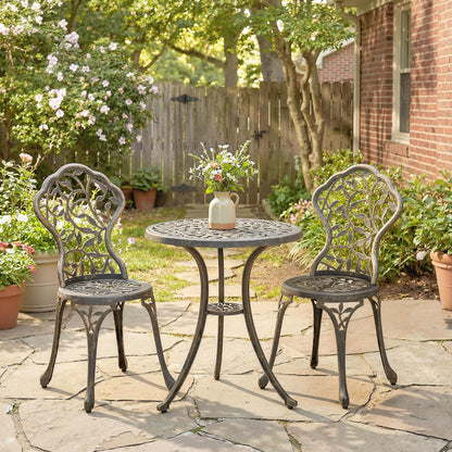 3 Pcs Aluminium Bistro Set Garden Furniture Dining Table Chairs Outdoor Seat Patio Seater Brown