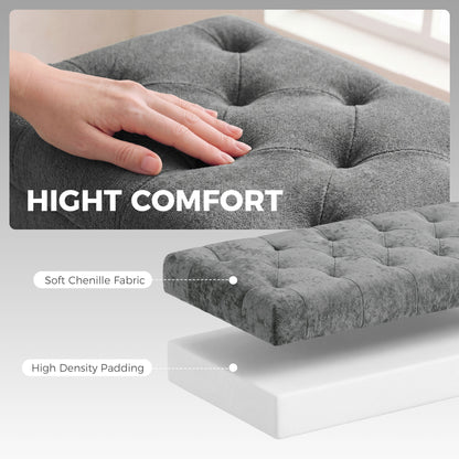 Storage Ottoman, Chenille Upholstered Ottoman Storage Box with Padded Seat, Metal Legs, 114 x 41 x 45 cm, Grey