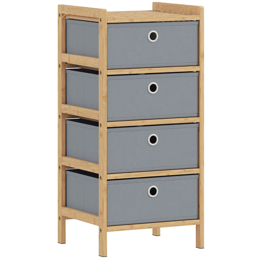 Chest of Drawers, 4 Fabric Drawers Narrow Dresser with Bamboo Frame, Light Grey