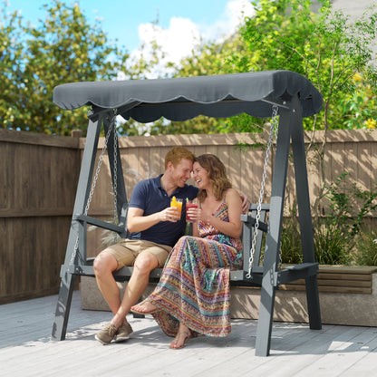 2 Seater Garden Swing Seat with Canopy, Wooden Swing Chair, Outdoor Hammock Bench for Balcony Patio Porch, Grey