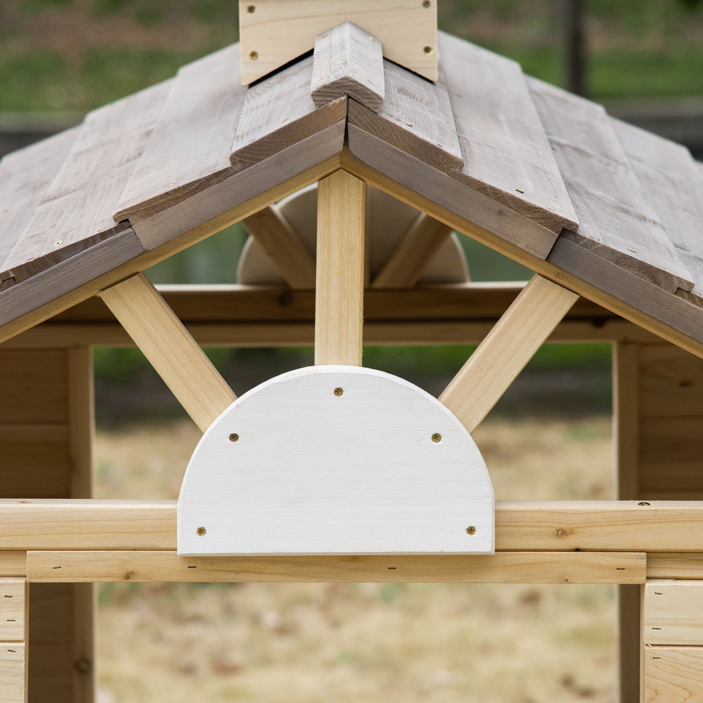 Wooden Playhouse for Kids Outdoor Wendy House with Door, windows, Bench, Service Stations, Flowerpot Holder
