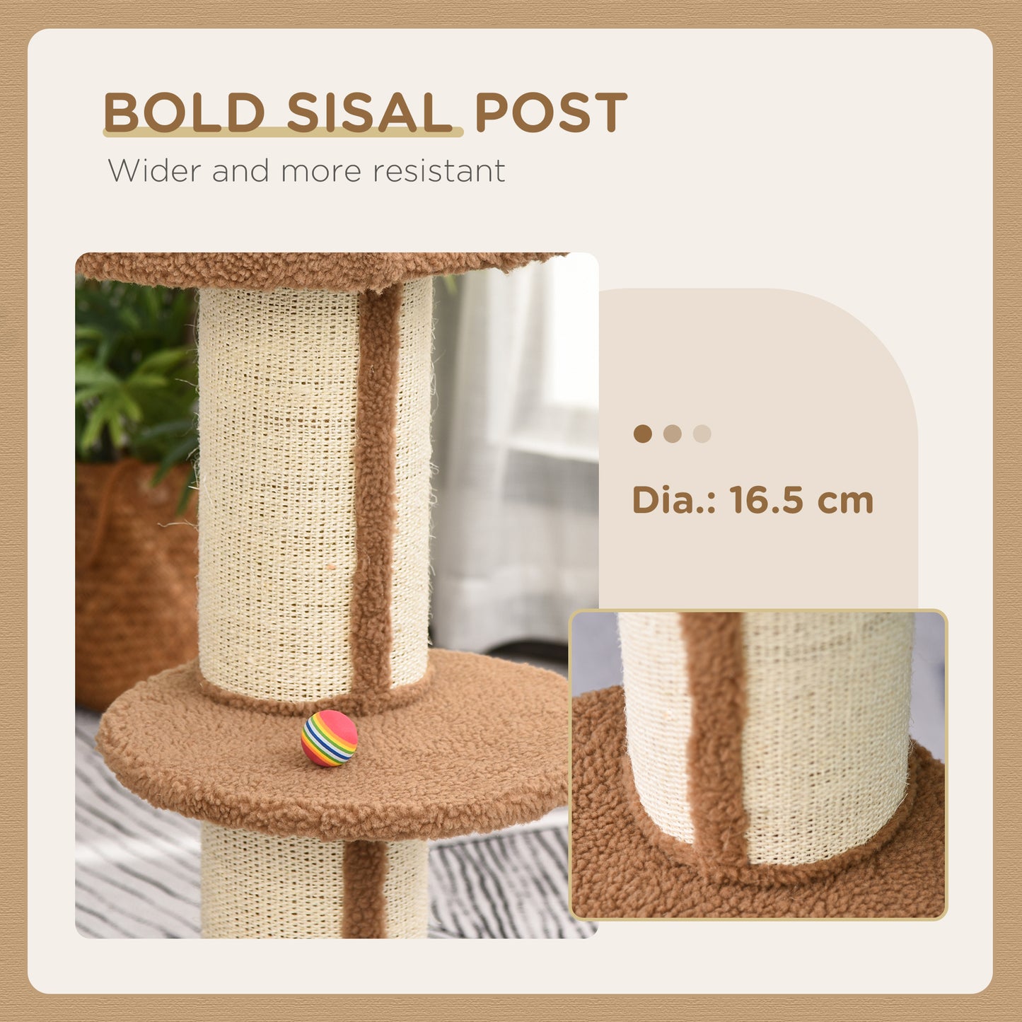 91cm Cat Tree, Cat Tower with Scratching Post, Bed, Perch, Removable Cushion for Indoor Kittens, Brown