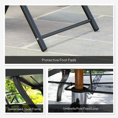 Seven-Piece Steel Outdoor Dining Set, with Parasol Hole - Khaki